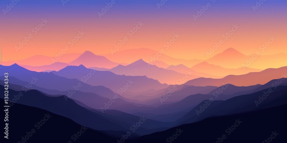 Abstract Landscape of Mountains and Evening Sky in Pastel Yellow