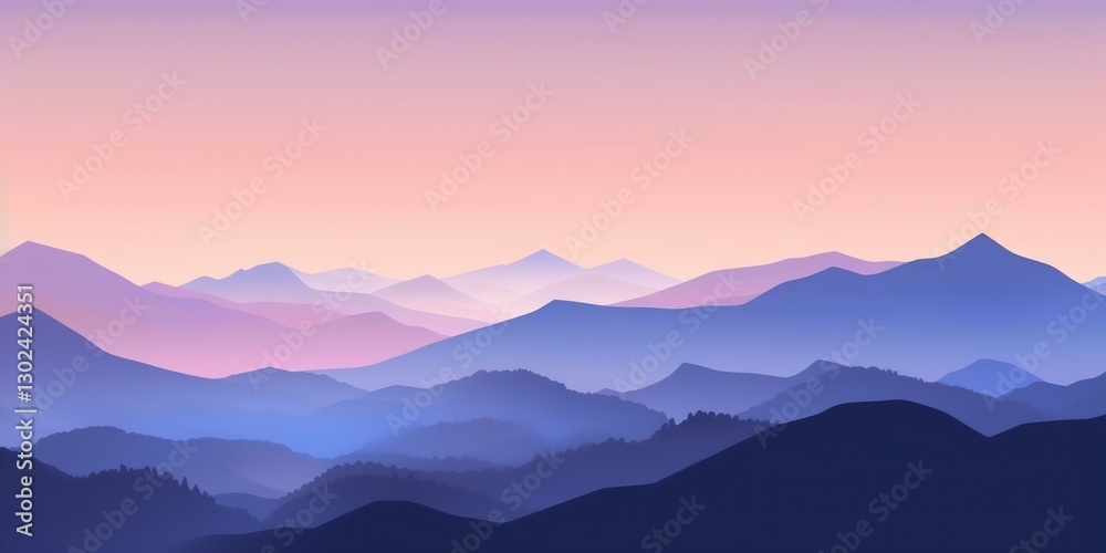 Abstract Landscape of Mountains and Evening Sky in Pale Pink and Lavender Abstract Landscape of Mountains and Evening Sky in Pale Pink and Lavender
