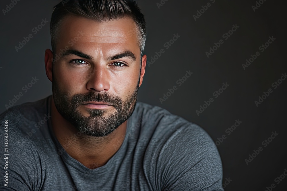Fototapeta premium Handsome man with a beard staring intensely at the camera