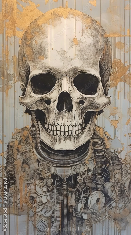 Abstract Skull and Space Suit Line Drawing Wall Art