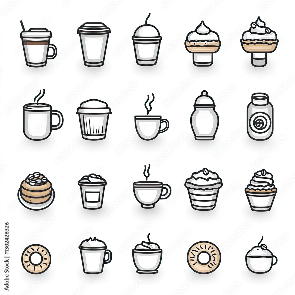 Obraz premium Vector illustrations of various coffee and dessert themed food items