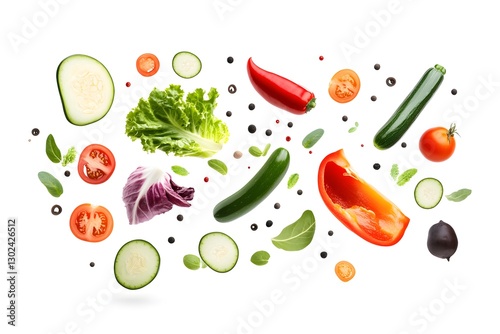 Wallpaper Mural Fresh fruits and vegetables in air on white background	
 Torontodigital.ca