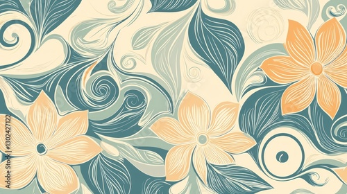 Muted retro floral wallpaper with swirling patterns and vintage-style texture.