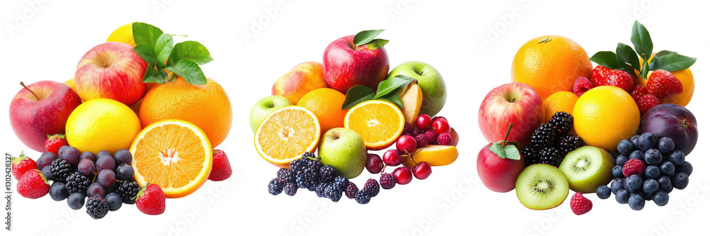 A Set of Colorful Fresh Fruits Including Apples, Oranges, and Berries Isolated on Transparent Background A Set of Colorful Fresh Fruits Including Apples, Oranges, and Berries Isolated on Transparent Background