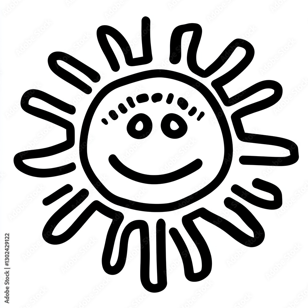 A cheerful cartoon sun with a smiling face and radiant rays A cheerful cartoon sun with a smiling face and radiant rays