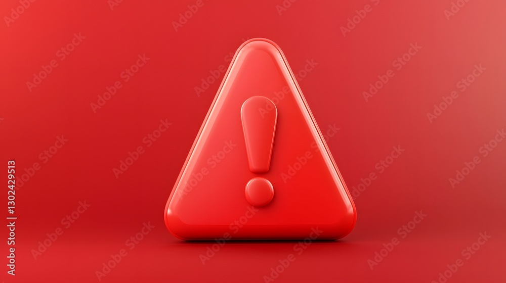 Striking red digital caution sign featuring a bold exclamation mark inside a classic triangle shape symbolizing danger error alerts and emergency warnings