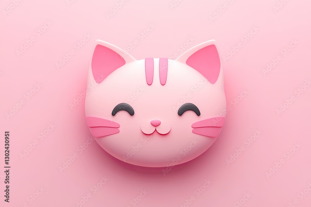 A smiling pink cat head is placed on pink background A smiling pink cat head is placed on pink background
