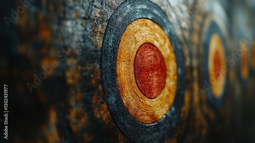 Rustic wooden axe throwing targets, blurred background, game, competition