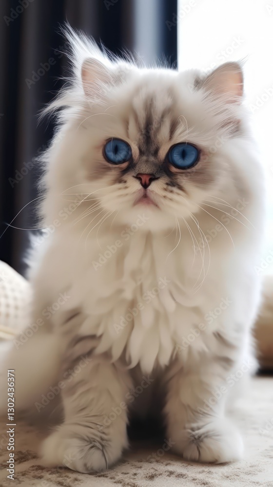 Persian Cat with Blue Eyes in Dark Beige and Sky Blue Background Persian Cat with Blue Eyes in Dark Beige and Sky Blue Background