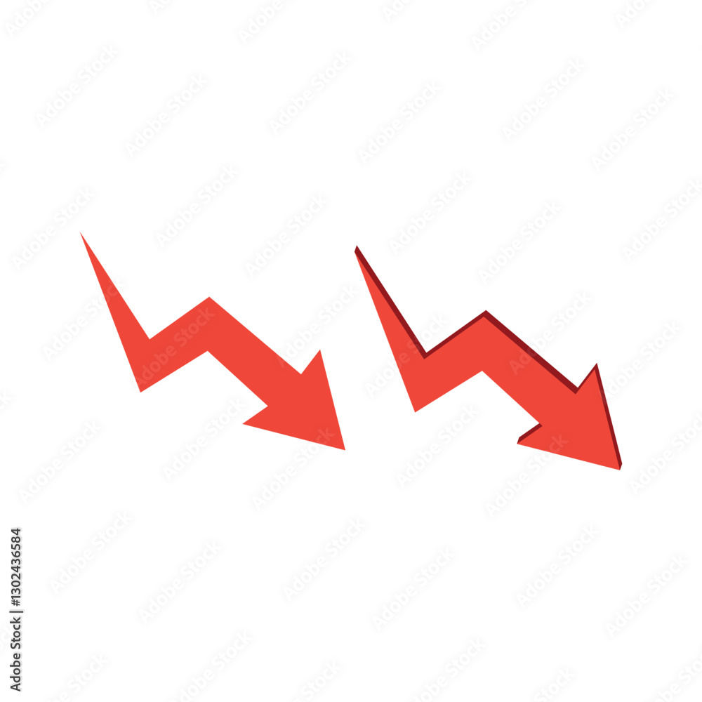 A set of downward moving arrows. Fall, deterioration. Results down. Vector linear icon isolated on white background. A set of downward moving arrows. Fall, deterioration. Results down. Vector linear icon isolated on white background.