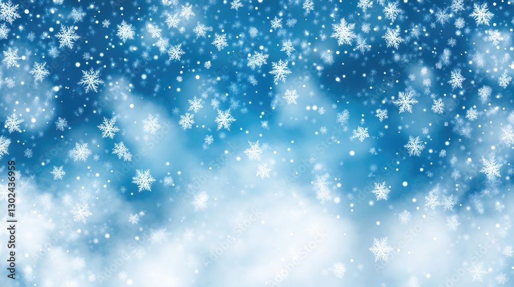 Fototapeta premium A smooth surface of untouched snow, with soft snowflakes drifting downward, perfect for adding text or design.