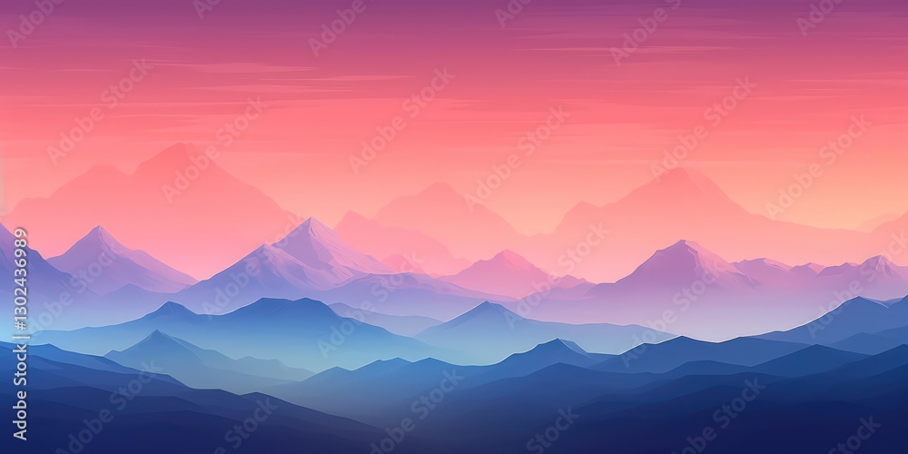 Serene Mountain Landscape with Gradient Colors and Silhouetted Peaks Serene Mountain Landscape with Gradient Colors and Silhouetted Peaks