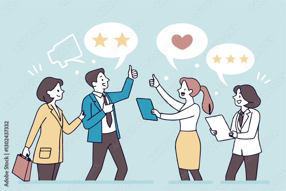 Employee feedback, opinion or rating review, customer service quality, survey result or social media comment, appraisal, evaluation or ranking concept, business people giving feedback communication. Employee feedback, opinion or rating review, customer service quality, survey result or social media comment, appraisal, evaluation or ranking concept, business people giving feedback communication.