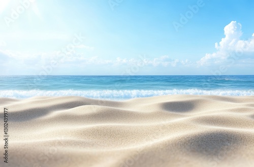 Serene Beach Landscape with Gentle Waves and Soft Sand Under Clear Blue Sky Capturing Tranquility and Natural Beauty of Coastal Environment