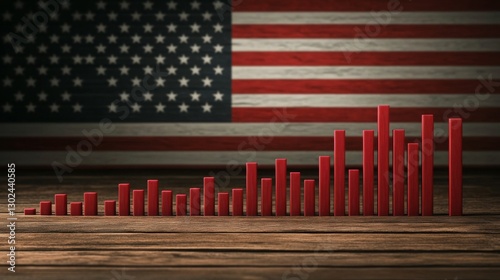 economic downturn graphic, declining GDP chart with American flag in background, tariff impact concept,