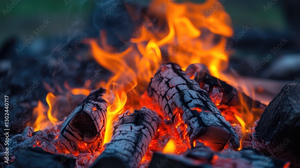 Soft orange and yellow flames leaping upward from a small pile of burning wood, with a dark background for contrast. Soft orange and yellow flames leaping upward from a small pile of burning wood, with a dark background for contrast.