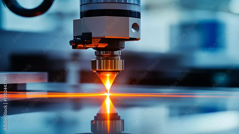 Close-up of a laser cutting tool in action, showcasing precision in industrial processes. Close-up of a laser cutting tool in action, showcasing precision in industrial processes.