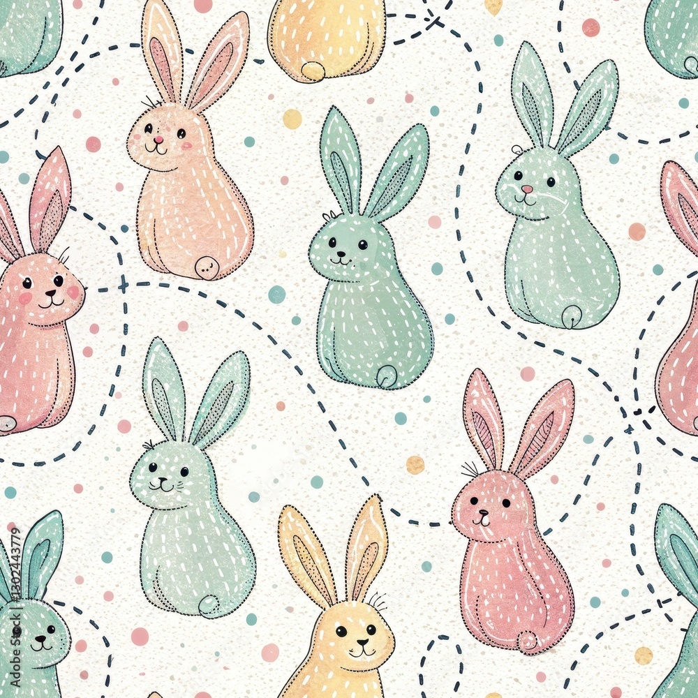 Seamless Pattern of Cute Bunnies Playful Design Digital Illustration Whimsical Environment Top-Down View Family Friendly Concept Seamless Pattern of Cute Bunnies Playful Design Digital Illustration Whimsical Environment Top-Down View Family Friendly Concept