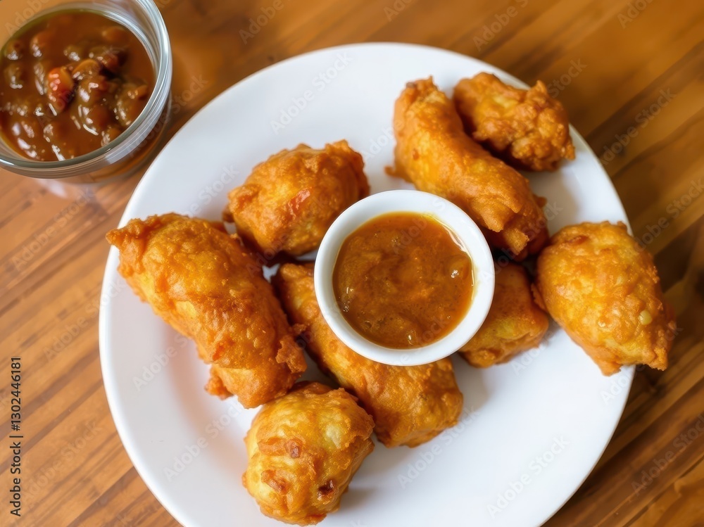 Fried appetizers with dipping sauce Fried appetizers with dipping sauce