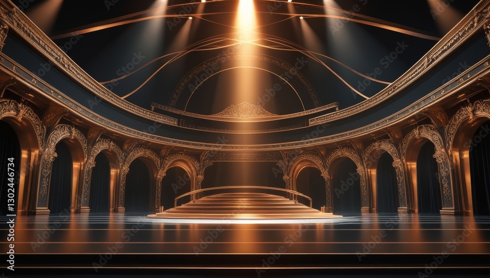 Obraz premium Black golden ceremony award stage venue background.