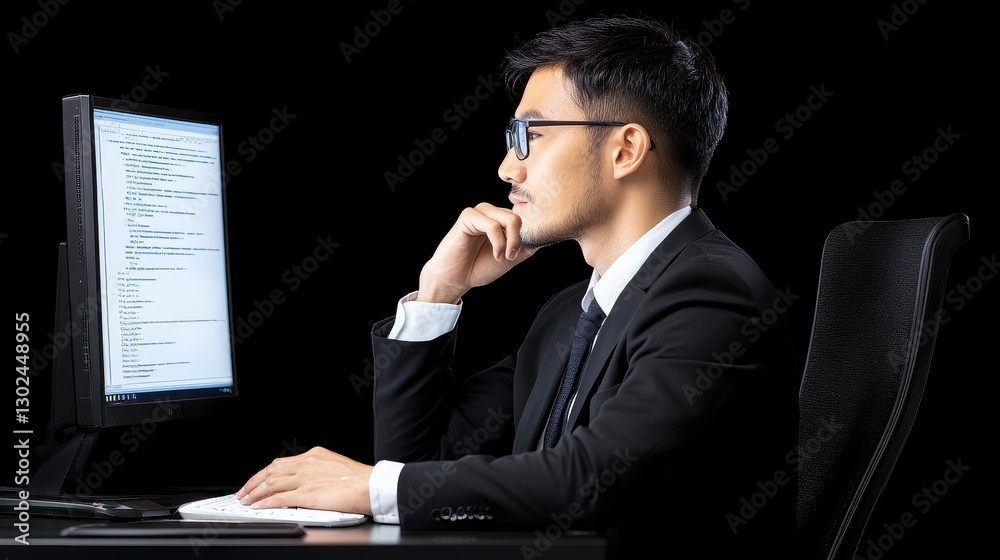 Professional man working at a computer desk. Professional man working at a computer desk.