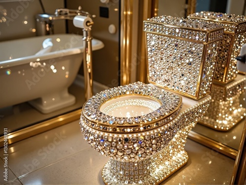 Toilet with jewel encrusted in bathroom photo