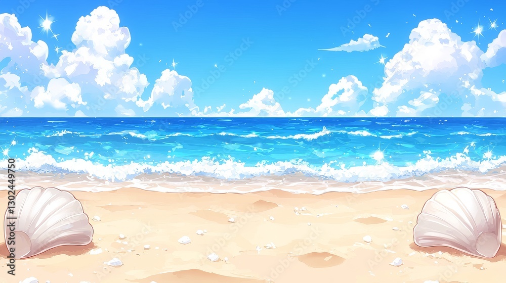 Serene beach scene with shells and clear water. Serene beach scene with shells and clear water.