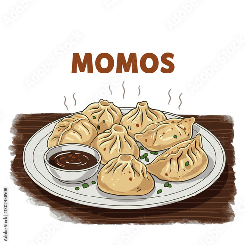 Delicious baked sweets and a brown beverage on a white plate Momos