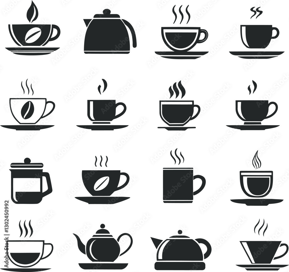 Fototapeta premium Creative collection of coffee symbols and design vector illustration