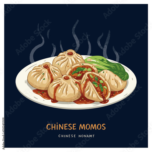 Delicious baked sweets and a brown beverage on a white plate Momos