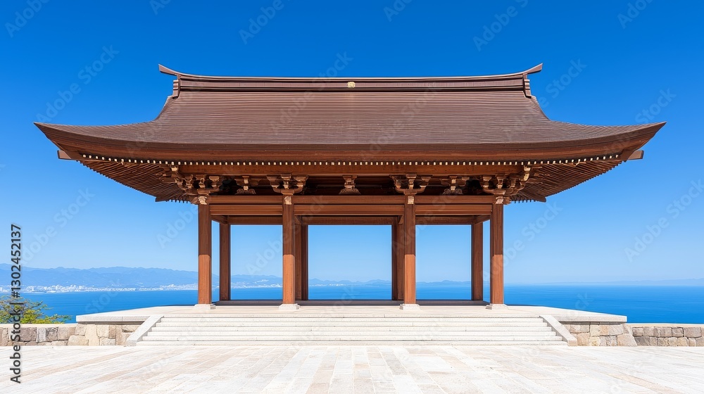 Traditional wooden pavilion overlooking the sea. Traditional wooden pavilion overlooking the sea.