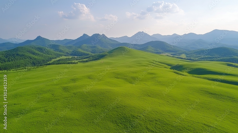 Vast green hills under a clear blue sky. Vast green hills under a clear blue sky.