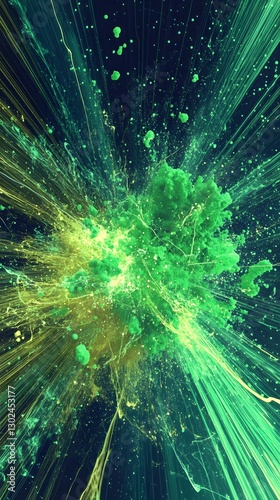 Cosmic Green Burst: An abstract image of a vibrant green explosion in space, capturing the energy and beauty of the cosmos in a unique artistic expression.