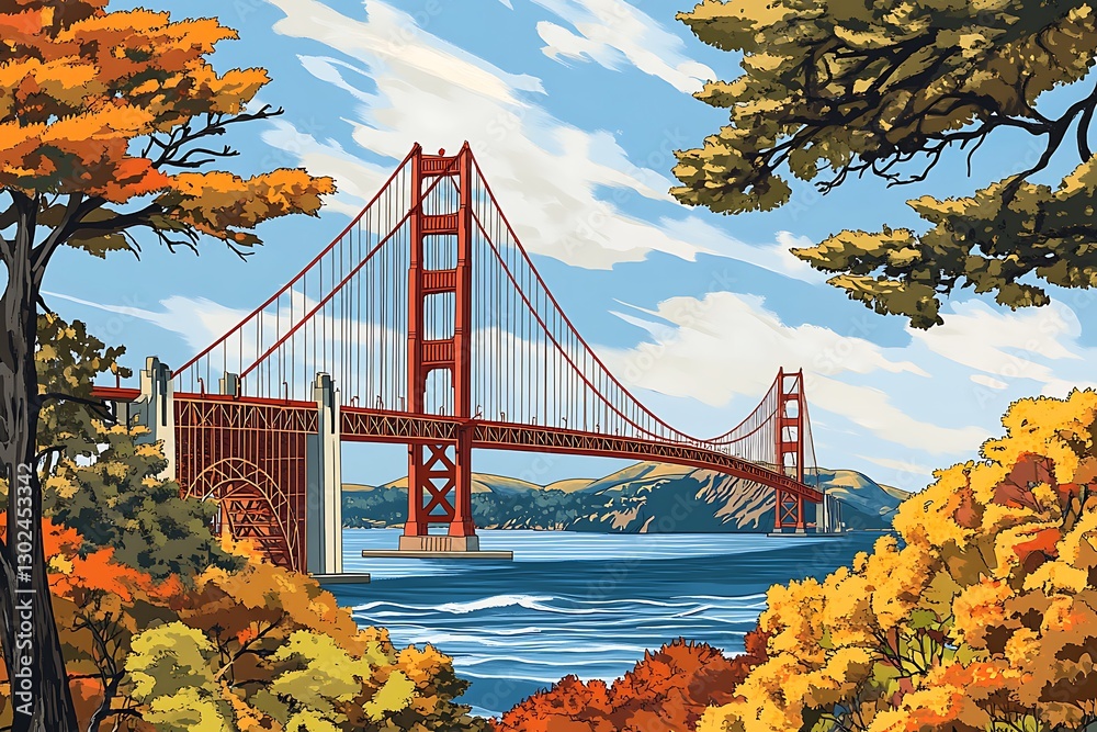 watercolor landscape painting of the Bridge landscape