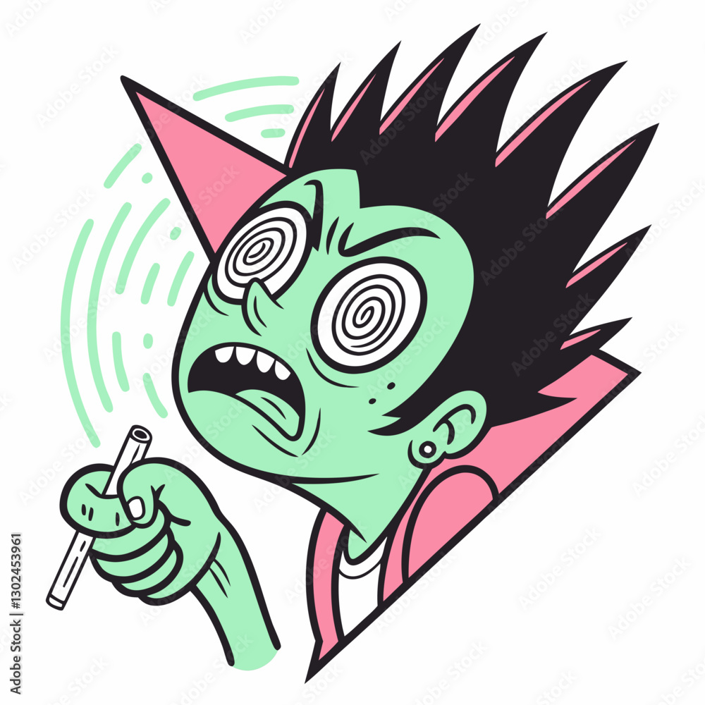 Obraz premium Alternative Cartoon Face with Cigarette - Funky Pop Culture Art