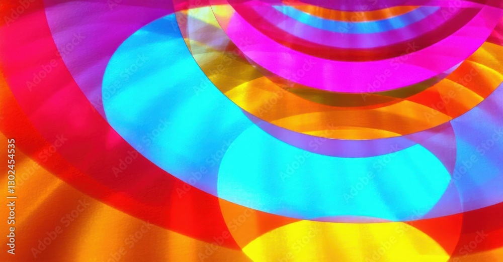 Obraz premium Bold abstract composition intersecting luminous rings bright fuchsia electric blue golden amber layered transparency depth enhancing shadows