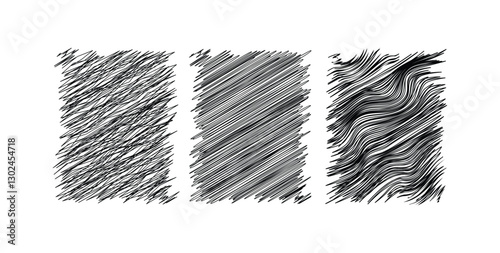 Three Distinct Styles of Expressive Line Work: Erratic Cross-Hatching, Precise Shading, and Organic Waveforms