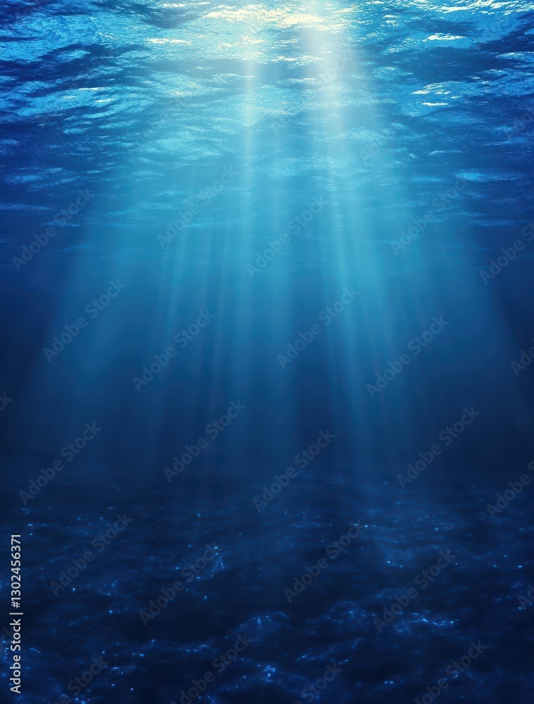 Sunlight Rays Piercing Through Deep Ocean Water Creating Beautiful Blue and Aquatic Atmosphere with Soft Light Effects in a Tranquil Underwater Scene Sunlight Rays Piercing Through Deep Ocean Water Creating Beautiful Blue and Aquatic Atmosphere with Soft Light Effects in a Tranquil Underwater Scene