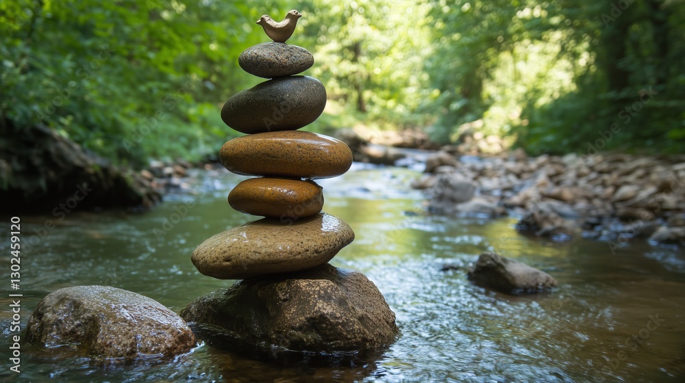 A perfectly balanced stack of smooth river stones, symbolizing peace and harmony A perfectly balanced stack of smooth river stones, symbolizing peace and harmony