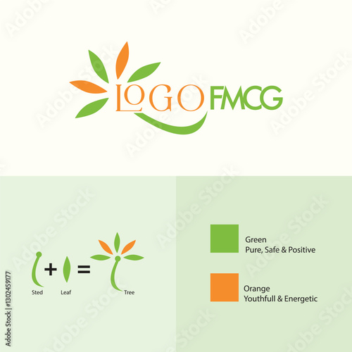 FMCG Creative Logo Design including Green and Orange Elements