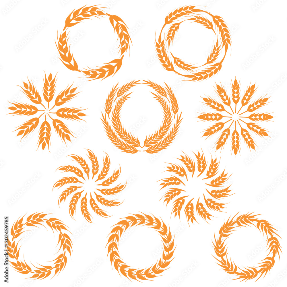 Fototapeta premium set of icons of wreaths made of wheat ears