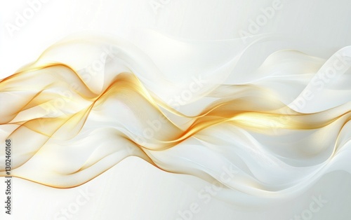 Abstract flowing golden lines on white background. Potential use Stock photo