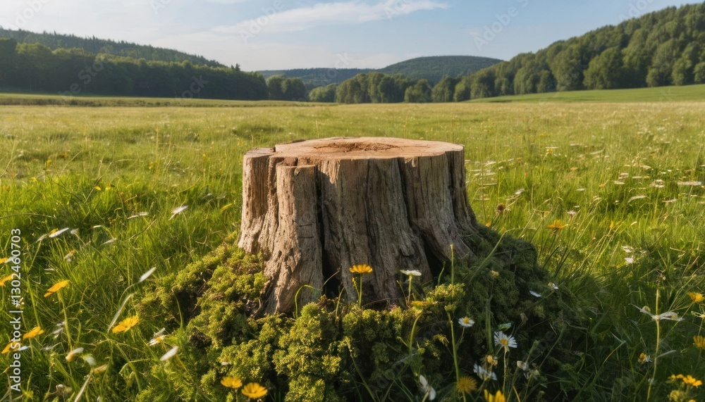 Tree stump serving as a natural podium in a meadow Tree stump serving as a natural podium in a meadow