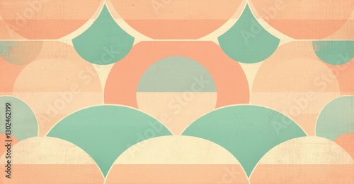Wallpaper Mural Playful retro inspired geometric pattern layered circles pastel peach mint green baby blue subtle gradients vintage textures Torontodigital.ca
