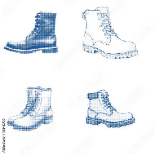 Collection of Vector Illustrations of Various Types of Boots in Blue Dots photo