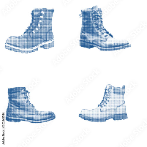 Stylish Vector Illustration of Blue High-Top Boots in Various Perspectives