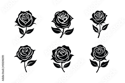 Wallpaper Mural Set of Rose flower vector illustration. Torontodigital.ca