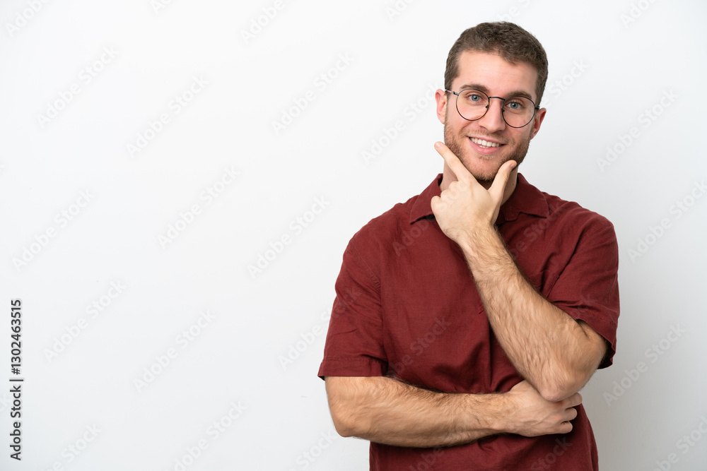 Young caucasian man isolated on white background happy and smiling Young caucasian man isolated on white background happy and smiling