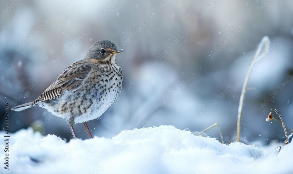 Birds in winter with heavy snow, winter nature, animal adaptation Birds in winter with heavy snow, winter nature, animal adaptation