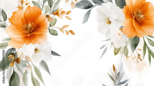 Elegant Floral Background Design with Orange and White Flowers in Soft, Natural Colors